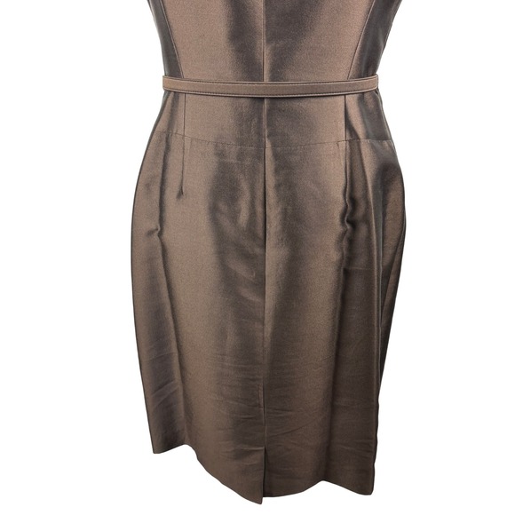 Kay Unger New York Women's Dress 10 Brown Silk Blend Sleeveless Belted Sheath - Picture 7 of 12
